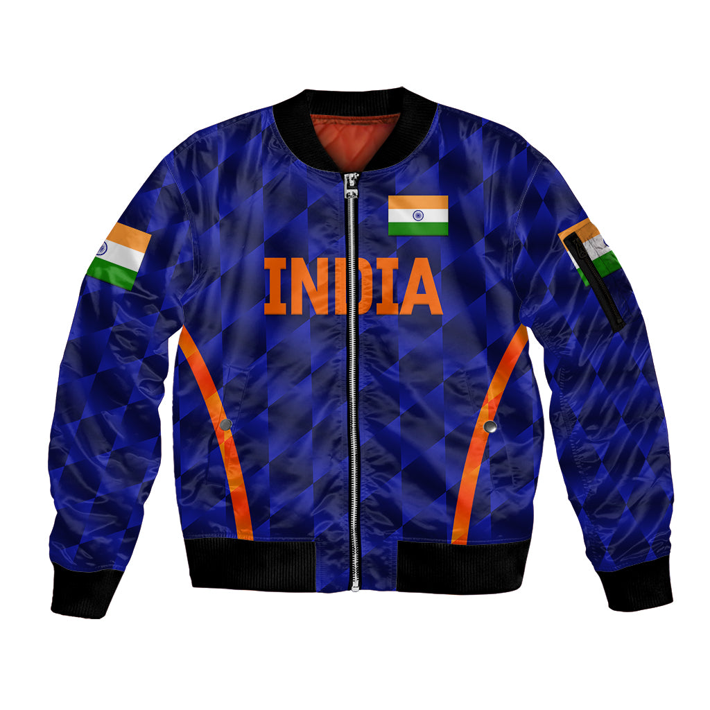 (Custom Personalised) India Cricket Sleeve Zip Bomber Jacket Men In Blue Unique - Blue LT8 - Wonder Print Shop