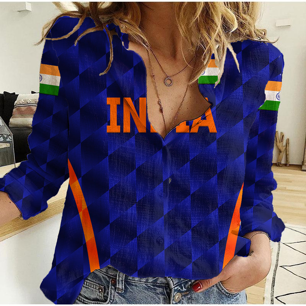 (Custom Personalised) India Cricket Women Casual Shirt Men In Blue Unique - Blue LT8 - Wonder Print Shop