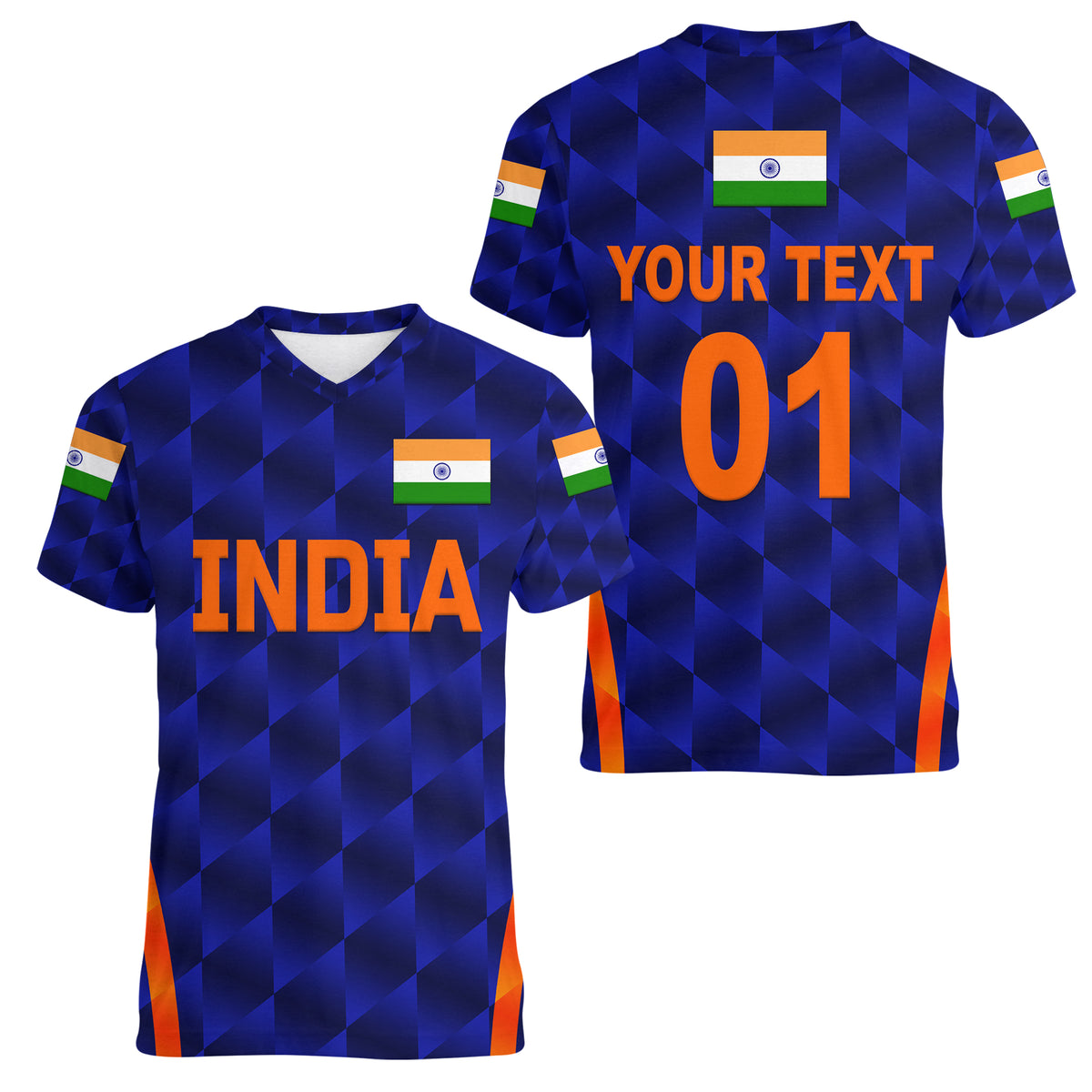 (Custom Personalised) India Cricket Women V Neck T Shirt Men In Blue Unique - Blue LT8 - Wonder Print Shop