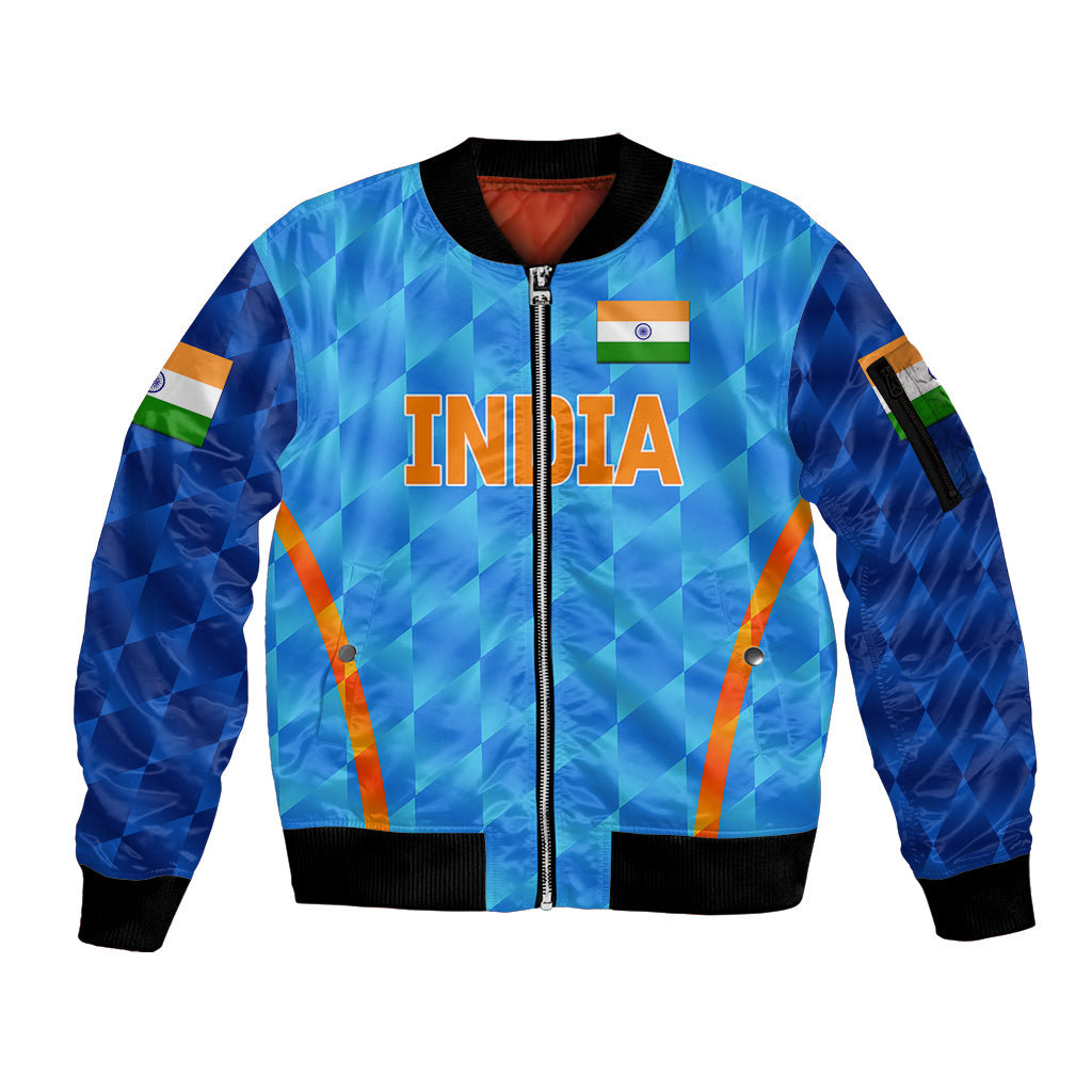 (Custom Personalised) India Cricket Sleeve Zip Bomber Jacket Men In Blue Unique - Light Blue LT8 - Wonder Print Shop