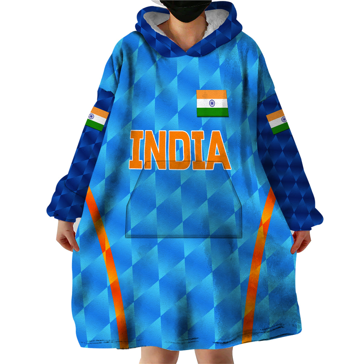 (Custom Personalised) India Cricket Wearable Blanket Hoodie Men In Blue Unique - Light Blue LT8 - Wonder Print Shop