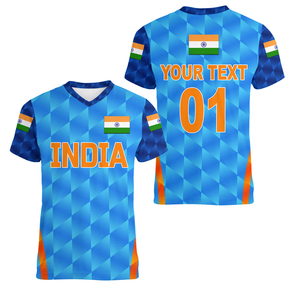 (Custom Personalised) India Cricket Women V Neck T Shirt Men In Blue Unique - Light Blue LT8 - Wonder Print Shop