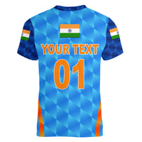 (Custom Personalised) India Cricket Women V Neck T Shirt Men In Blue Unique - Light Blue LT8 - Wonder Print Shop