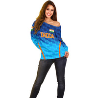 (Custom Personalised) India Cricket Off Shoulder Sweater Men In Blue Unique - Gradient Blue LT8 - Wonder Print Shop