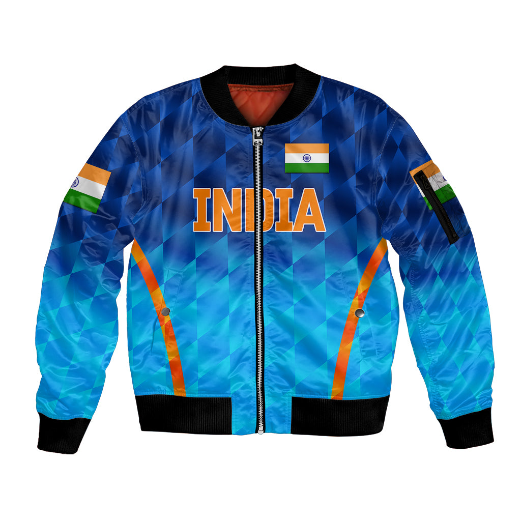 (Custom Personalised) India Cricket Sleeve Zip Bomber Jacket Men In Blue Unique - Gradient Blue LT8 - Wonder Print Shop