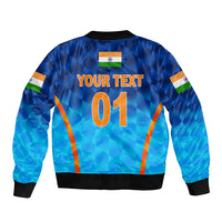 (Custom Personalised) India Cricket Sleeve Zip Bomber Jacket Men In Blue Unique - Gradient Blue LT8 - Wonder Print Shop