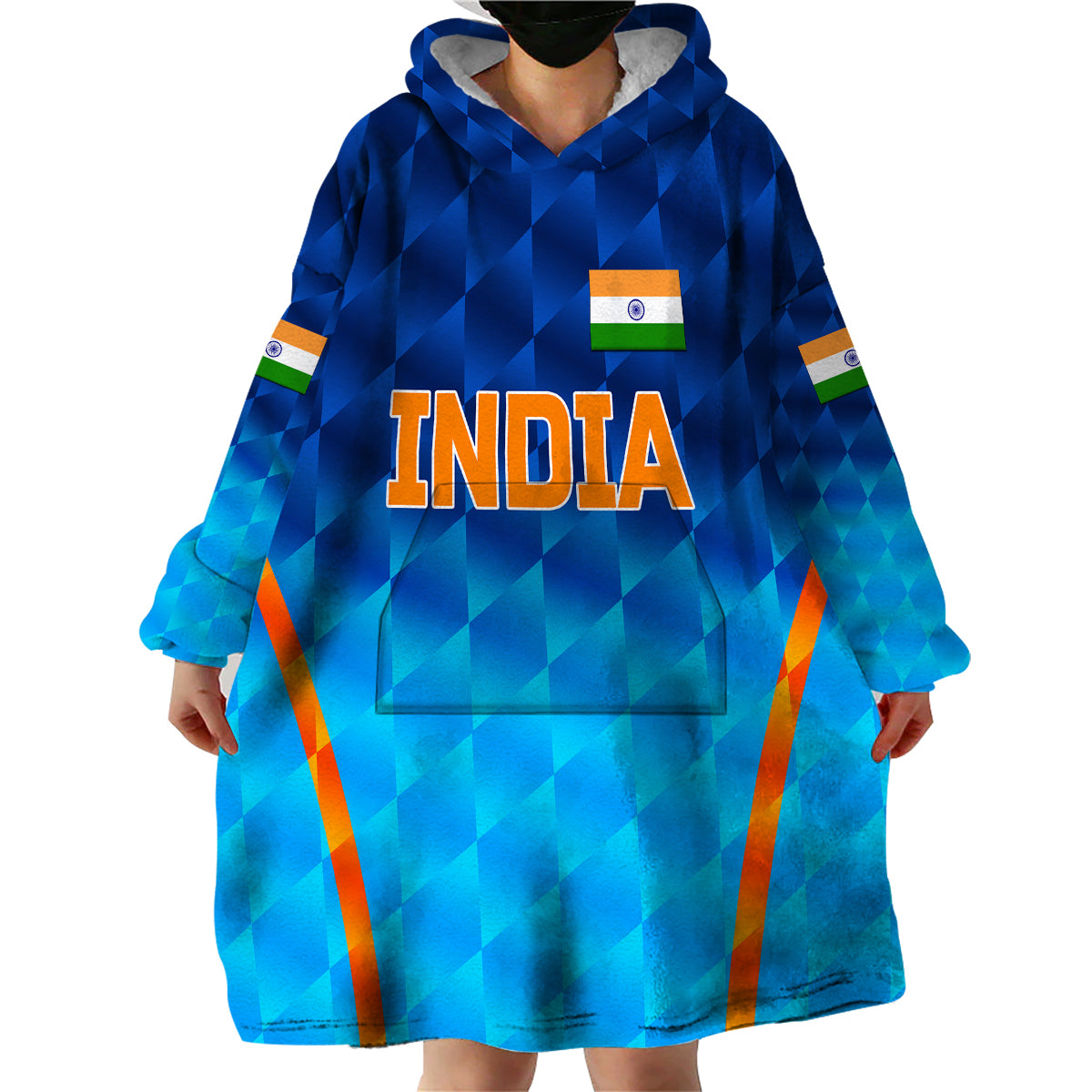 (Custom Personalised) India Cricket Wearable Blanket Hoodie Men In Blue Unique - Gradient Blue LT8 - Wonder Print Shop