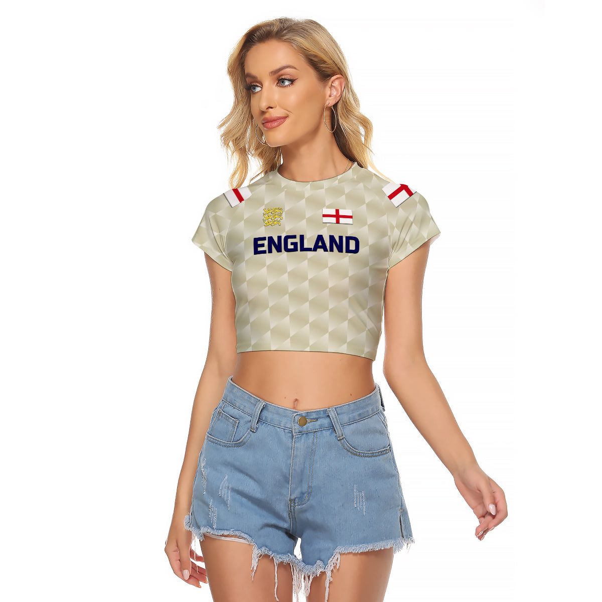 (Custom Personalised) England Cricket Raglan Cropped T Shirt Unique - Beige LT8 - Wonder Print Shop
