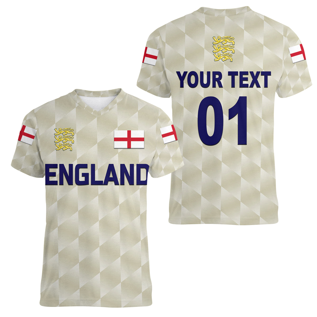 (Custom Personalised) England Cricket Women V Neck T Shirt Unique - Beige LT8 - Wonder Print Shop