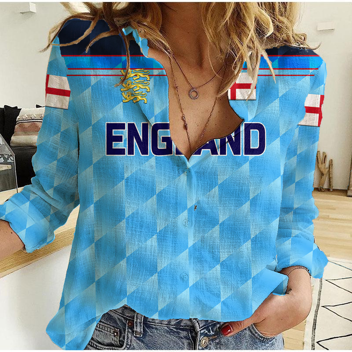 (Custom Personalised) England Cricket Women Casual Shirt Unique - Blue LT8 - Wonder Print Shop