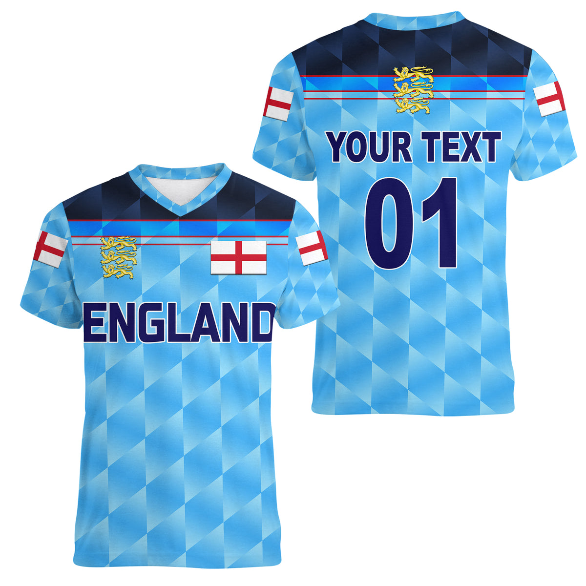 (Custom Personalised) England Cricket Women V Neck T Shirt Unique - Blue LT8 - Wonder Print Shop
