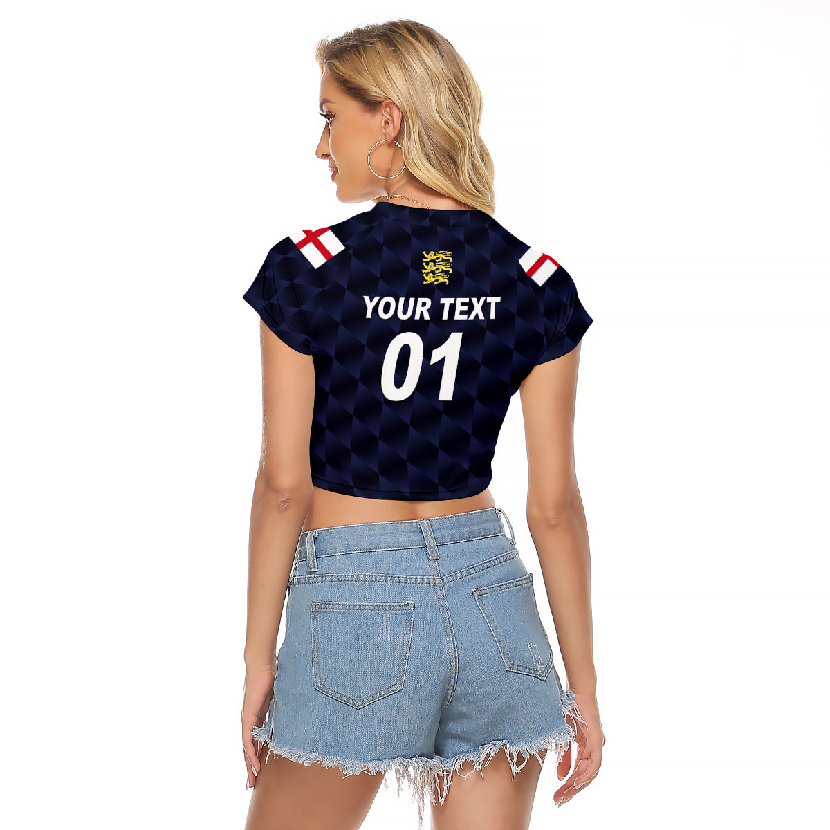 (Custom Personalised) England Cricket Raglan Cropped T Shirt Unique - Navy LT8 - Wonder Print Shop