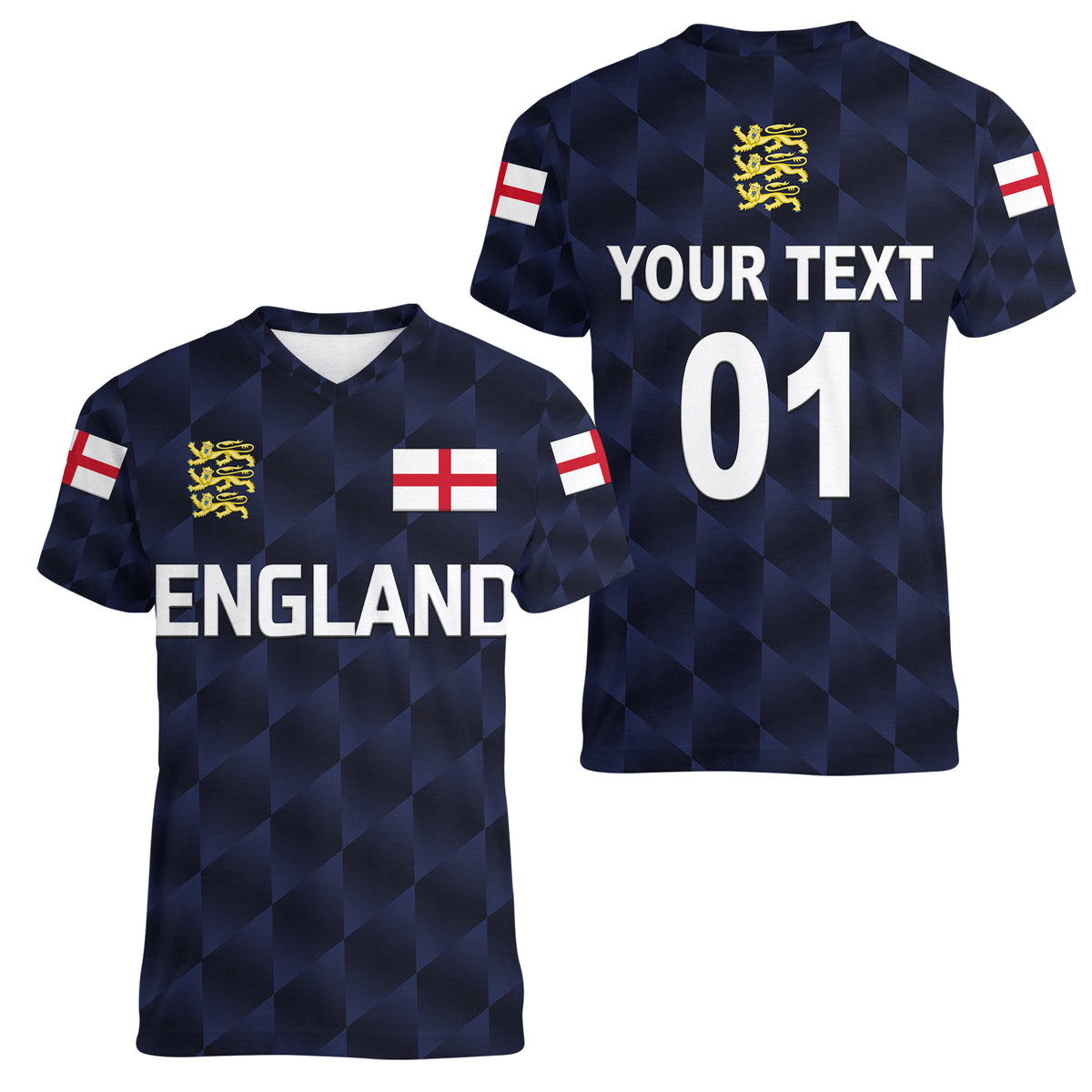 (Custom Personalised) England Cricket Women V Neck T Shirt Unique - Navy LT8 - Wonder Print Shop