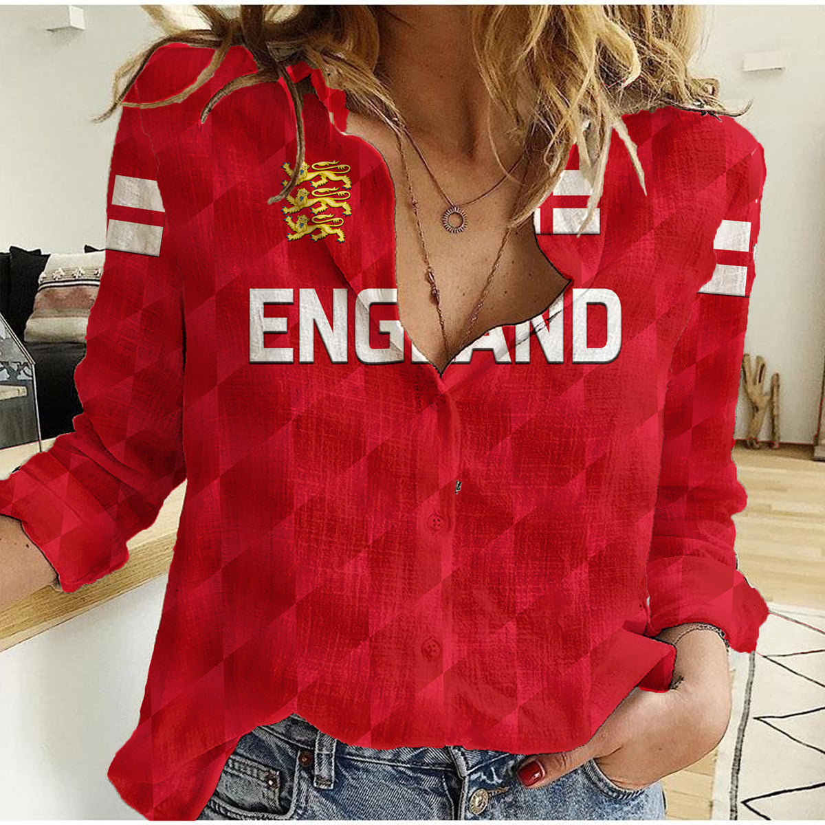 (Custom Personalised) England Cricket Women Casual Shirt Unique - Red LT8 - Wonder Print Shop