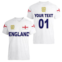 (Custom Personalised) England Cricket Women V Neck T Shirt Unique - White LT8 - Wonder Print Shop