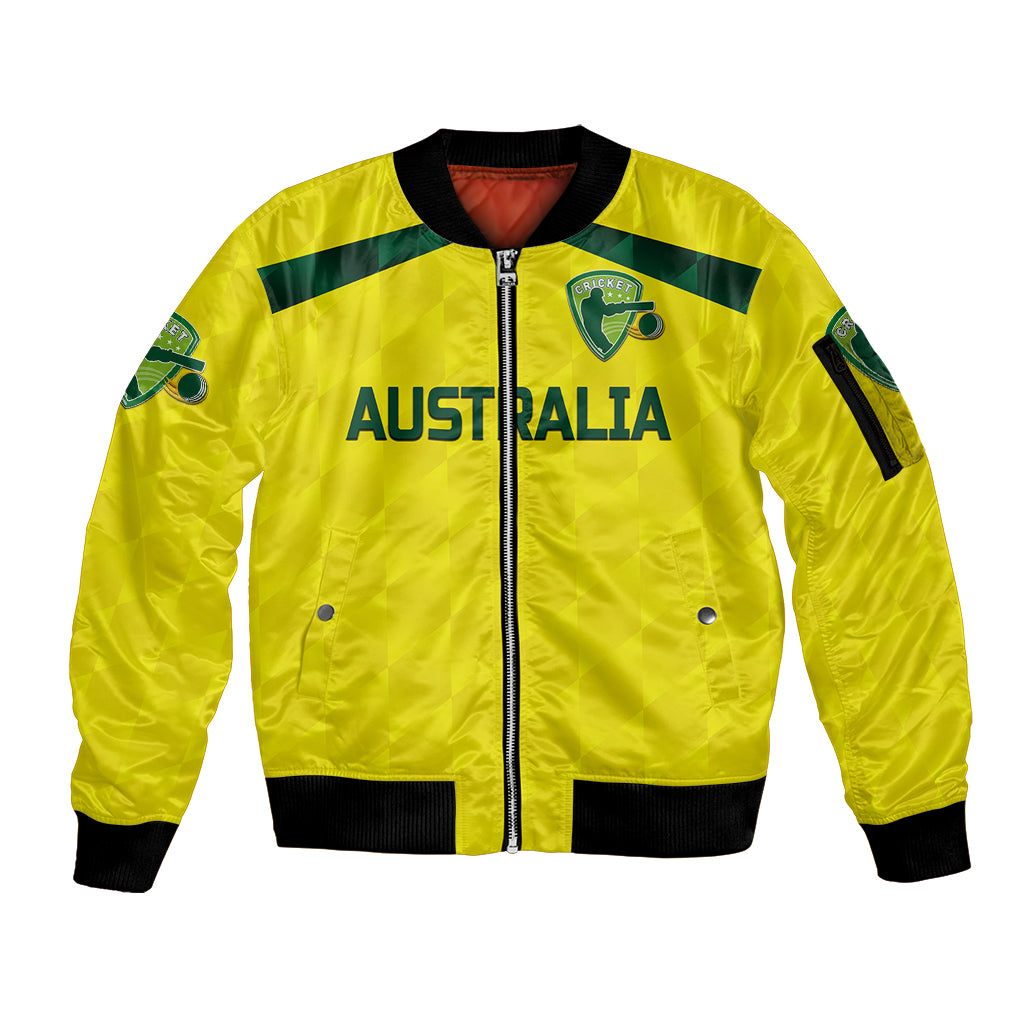 (Custom Personalised) Australia Cricket Sleeve Zip Bomber Jacket Aussie Unique - Yellow LT8 - Wonder Print Shop