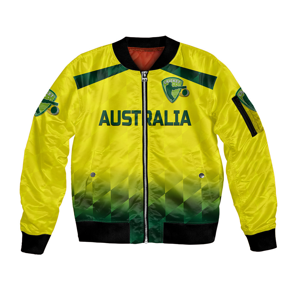 (Custom Personalised) Australia Cricket Sleeve Zip Bomber Jacket Aussie Unique - Gradient Yellow Vibes LT8 - Wonder Print Shop