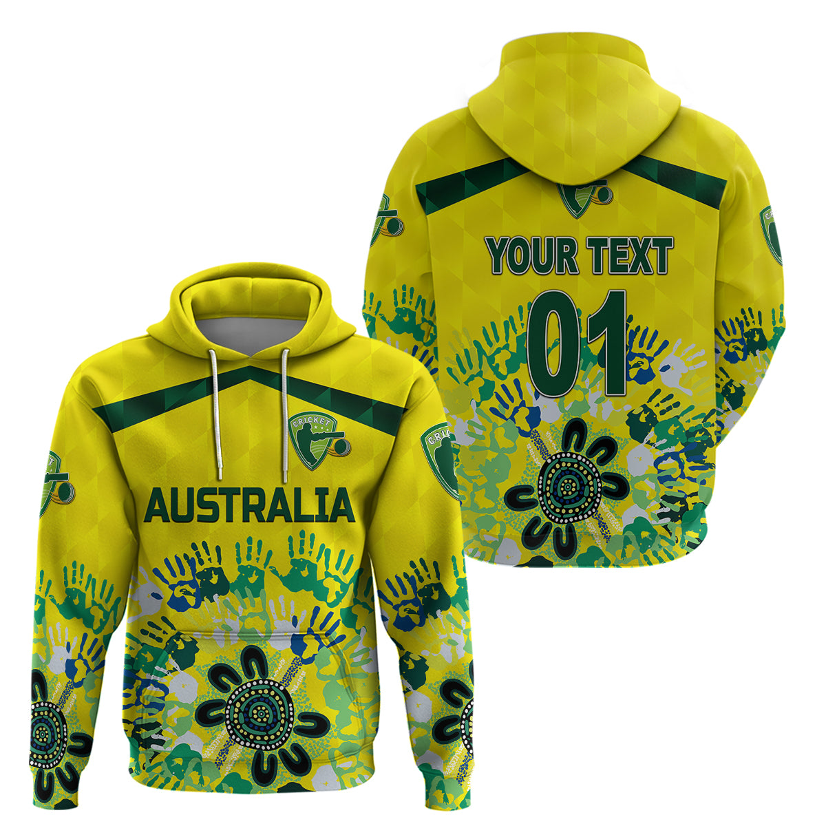 Custom Australia CrickeHoodie Aboriginal Style Unique Yellow LT8 - Wonder Print Shop