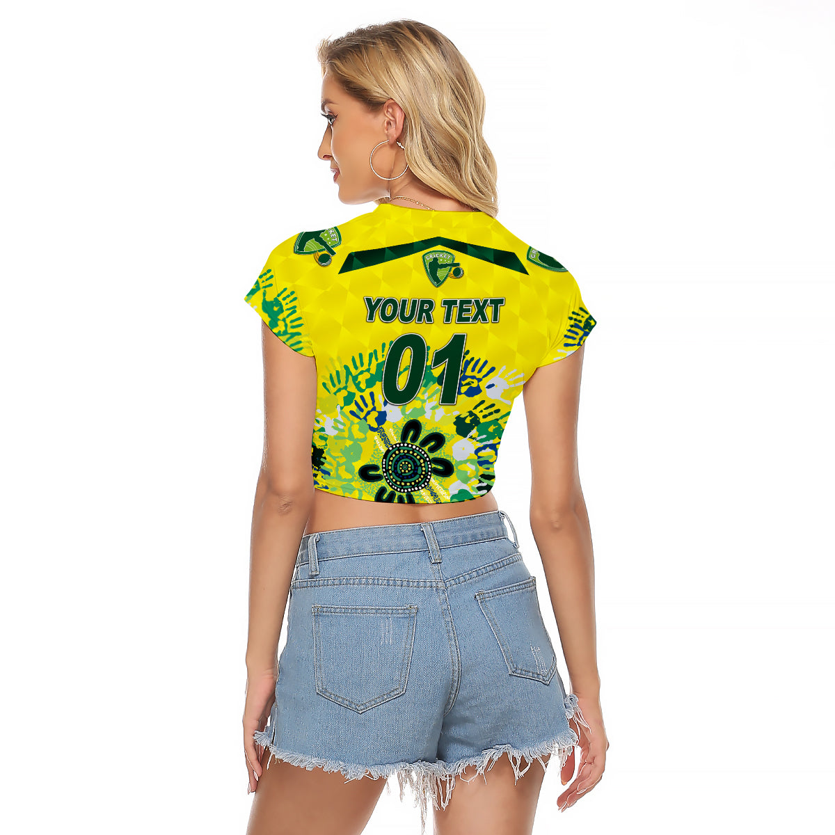 (Custom Personalised) Australia Cricket Raglan Cropped T Shirt Aboriginal Style Unique - Yellow LT8 - Wonder Print Shop