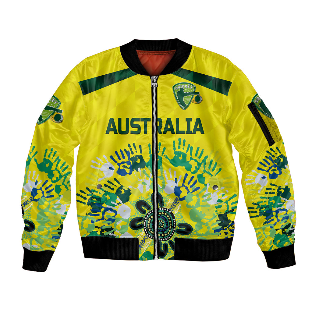 (Custom Personalised) Australia Cricket Sleeve Zip Bomber Jacket Aboriginal Style Unique - Yellow LT8 - Wonder Print Shop