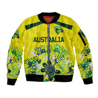 (Custom Personalised) Australia Cricket Sleeve Zip Bomber Jacket Aboriginal Style Unique - Yellow LT8 - Wonder Print Shop