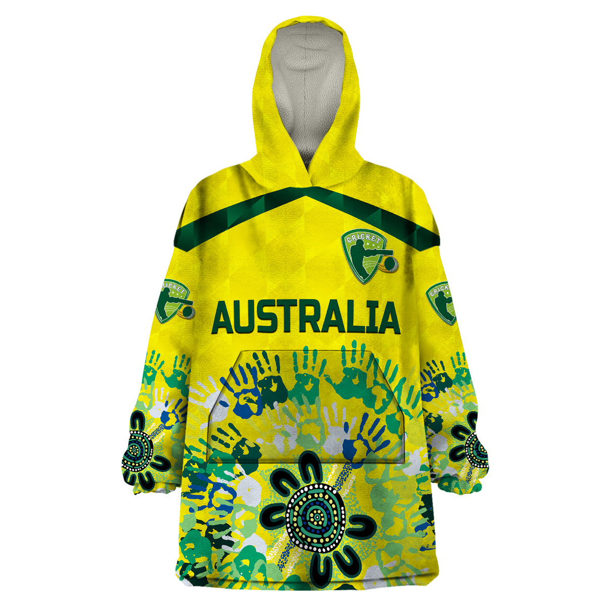 (Custom Personalised) Australia Cricket Wearable Blanket Hoodie Aboriginal Style Unique - Yellow LT8 - Wonder Print Shop