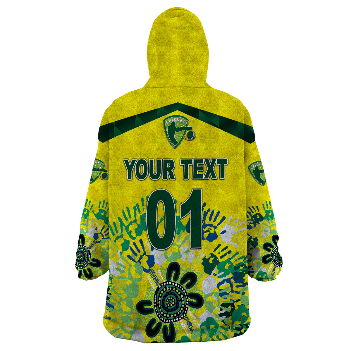(Custom Personalised) Australia Cricket Wearable Blanket Hoodie Aboriginal Style Unique - Yellow LT8 - Wonder Print Shop