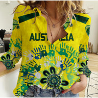 (Custom Personalised) Australia Cricket Women Casual Shirt Aboriginal Style Unique - Yellow LT8 - Wonder Print Shop