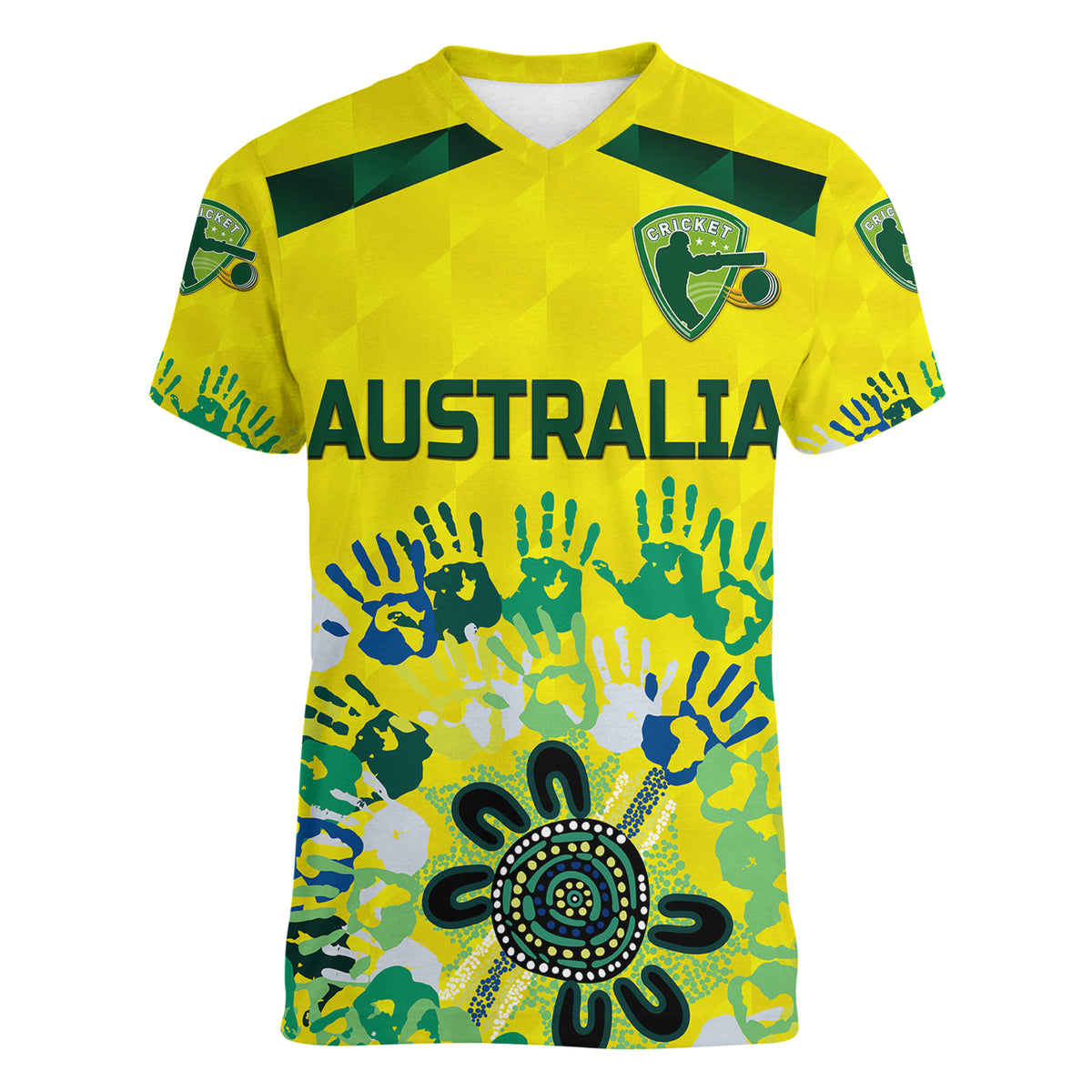 (Custom Personalised) Australia Cricket Women V Neck T Shirt Aboriginal Style Unique - Yellow LT8 - Wonder Print Shop