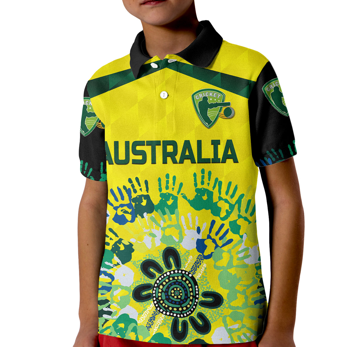 Custom Australia Cricket Polo Shirt for Kid Aboriginal Style Unique Black LT8 - Wonder Print Shop