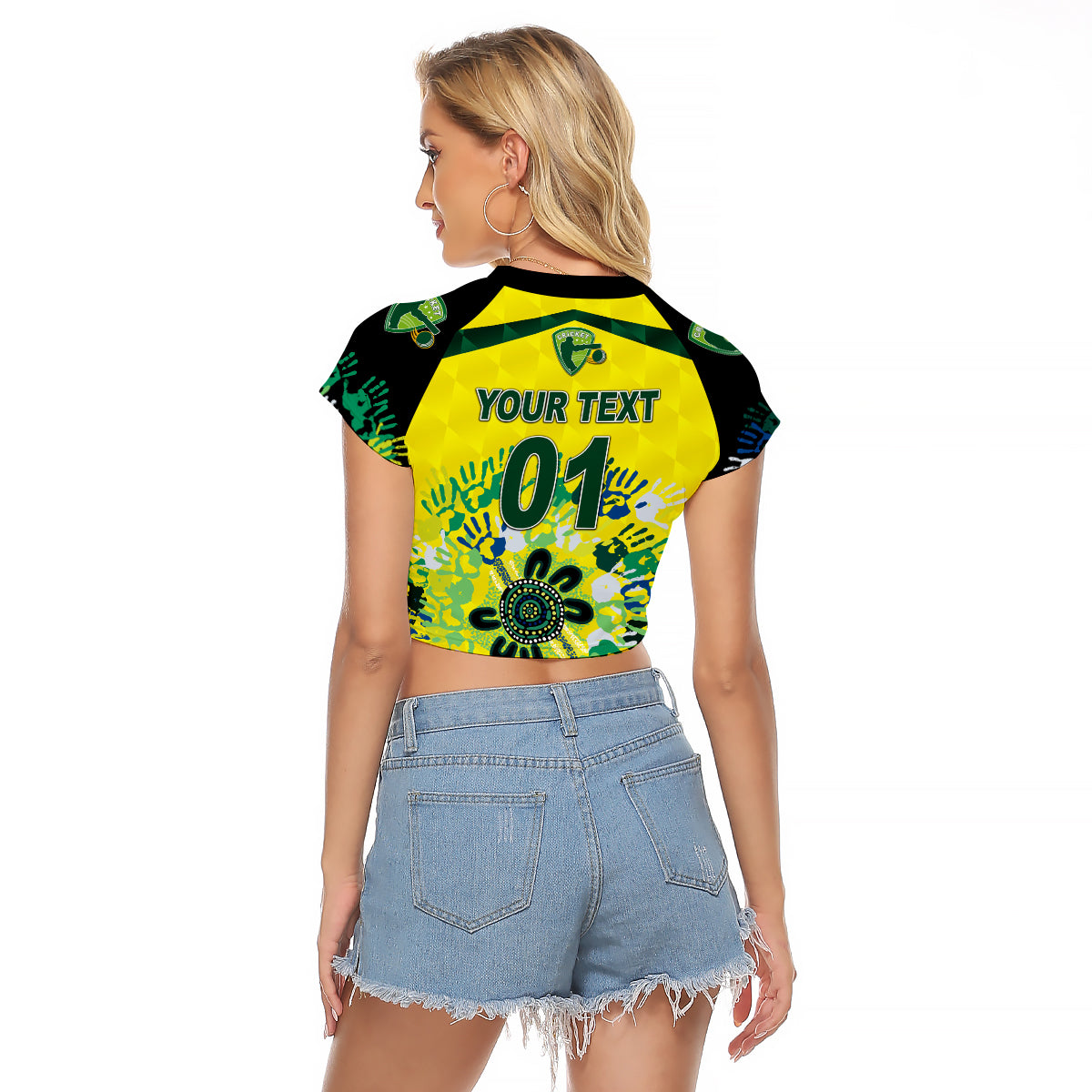 (Custom Personalised) Australia Cricket Raglan Cropped T Shirt Aboriginal Style Unique - Black LT8 - Wonder Print Shop