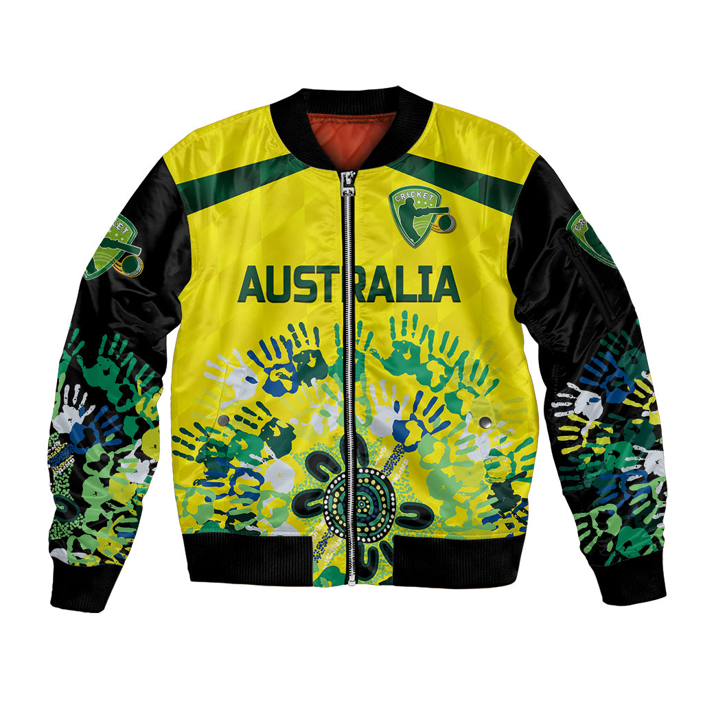 (Custom Personalised) Australia Cricket Sleeve Zip Bomber Jacket Aboriginal Style Unique - Black LT8 - Wonder Print Shop