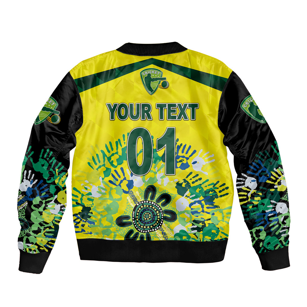 (Custom Personalised) Australia Cricket Sleeve Zip Bomber Jacket Aboriginal Style Unique - Black LT8 - Wonder Print Shop