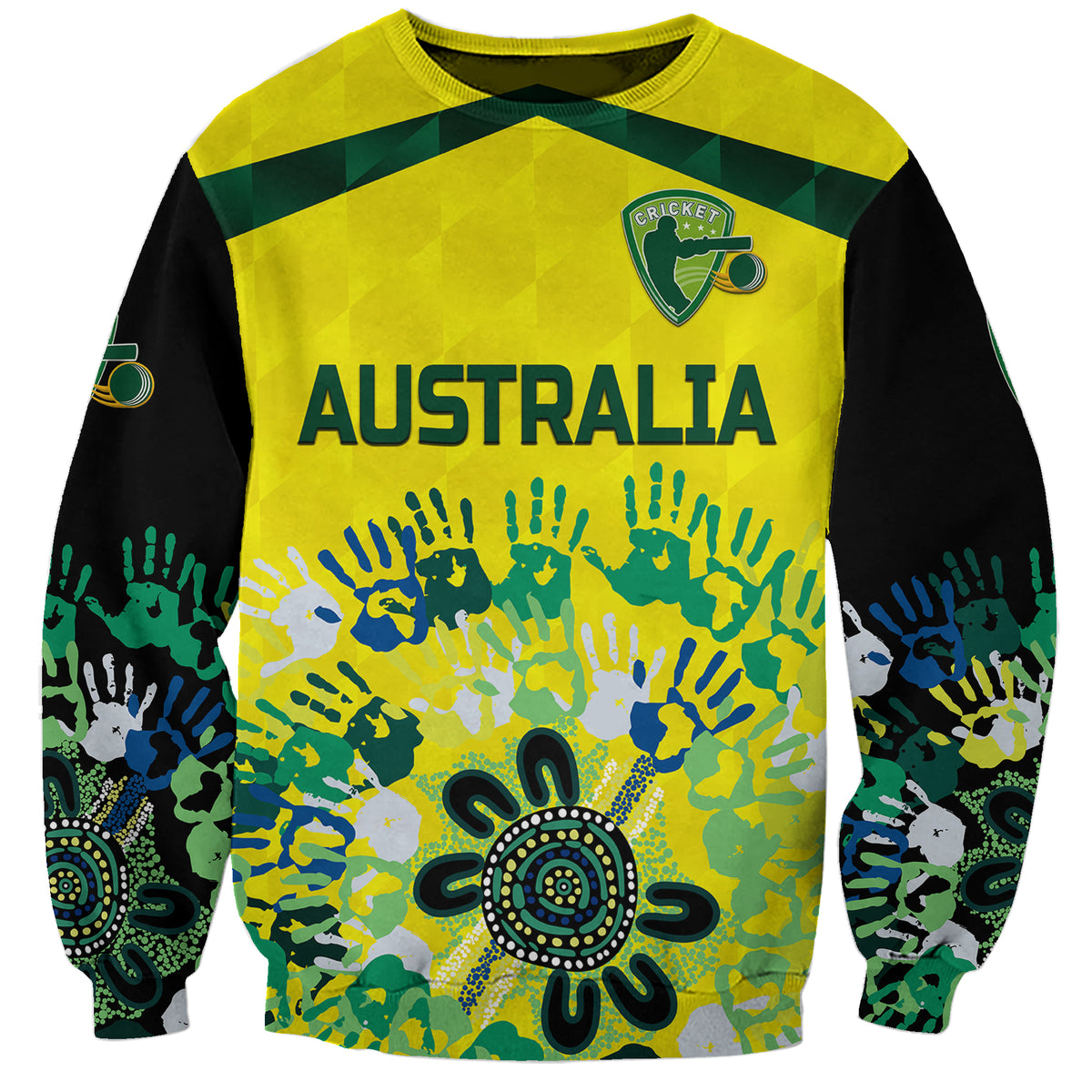 (Custom Personalised) Australia Cricket Sweatshirt Aboriginal Style Unique - Black LT8 - Wonder Print Shop