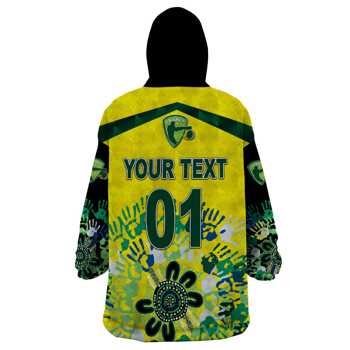 (Custom Personalised) Australia Cricket Wearable Blanket Hoodie Aboriginal Style Unique - Black LT8 - Wonder Print Shop