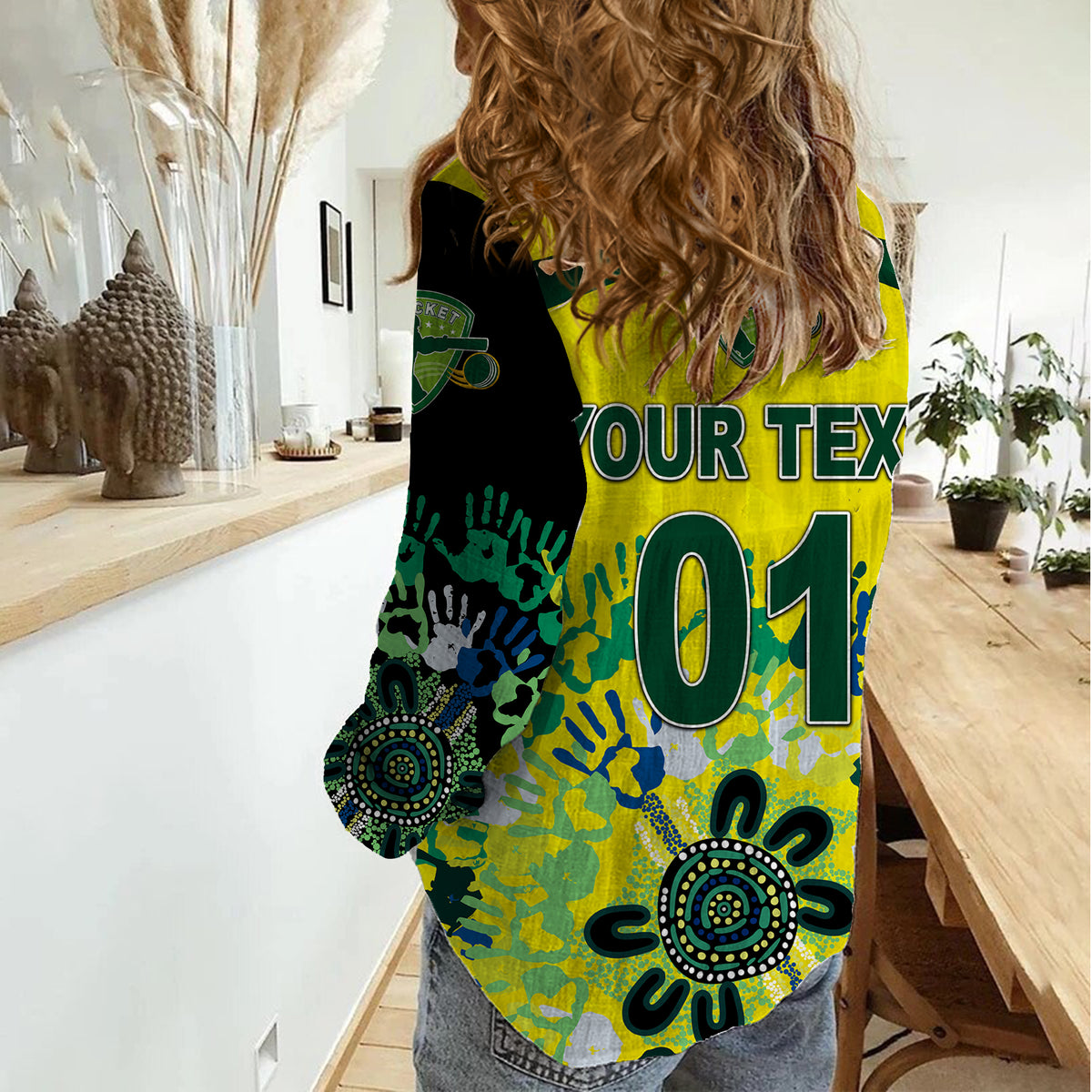 (Custom Personalised) Australia Cricket Women Casual Shirt Aboriginal Style Unique - Black LT8 - Wonder Print Shop