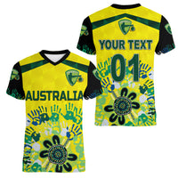 (Custom Personalised) Australia Cricket Women V Neck T Shirt Aboriginal Style Unique - Black LT8 - Wonder Print Shop
