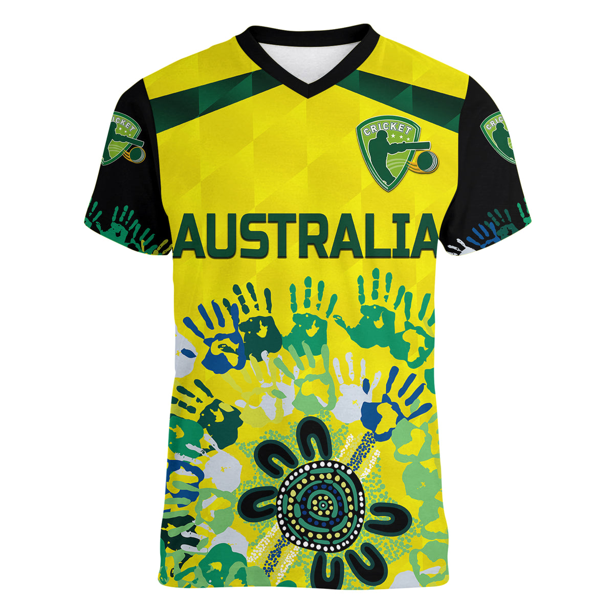 (Custom Personalised) Australia Cricket Women V Neck T Shirt Aboriginal Style Unique - Black LT8 - Wonder Print Shop