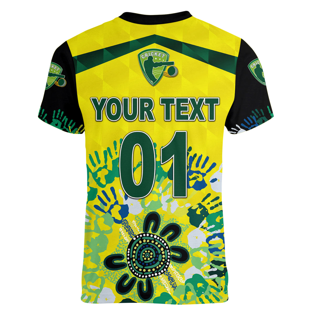 (Custom Personalised) Australia Cricket Women V Neck T Shirt Aboriginal Style Unique - Black LT8 - Wonder Print Shop
