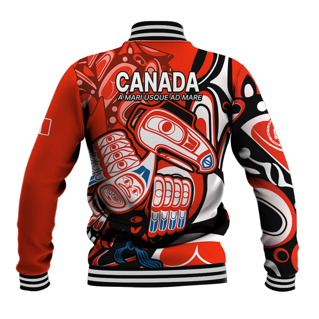 Canada Haida Baseball Jacket Classic Haida Stylized Raven in red LT9 - Wonder Print Shop