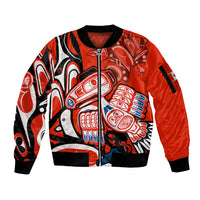 Canada Haida Sleeve Zip Bomber Jacket Classic Haida Stylized Raven in red - Wonder Print Shop