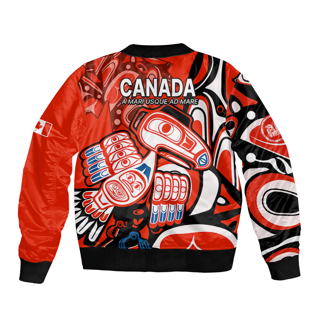 Canada Haida Sleeve Zip Bomber Jacket Classic Haida Stylized Raven in red - Wonder Print Shop