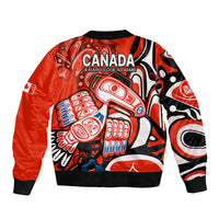 Canada Haida Sleeve Zip Bomber Jacket Classic Haida Stylized Raven in red - Wonder Print Shop