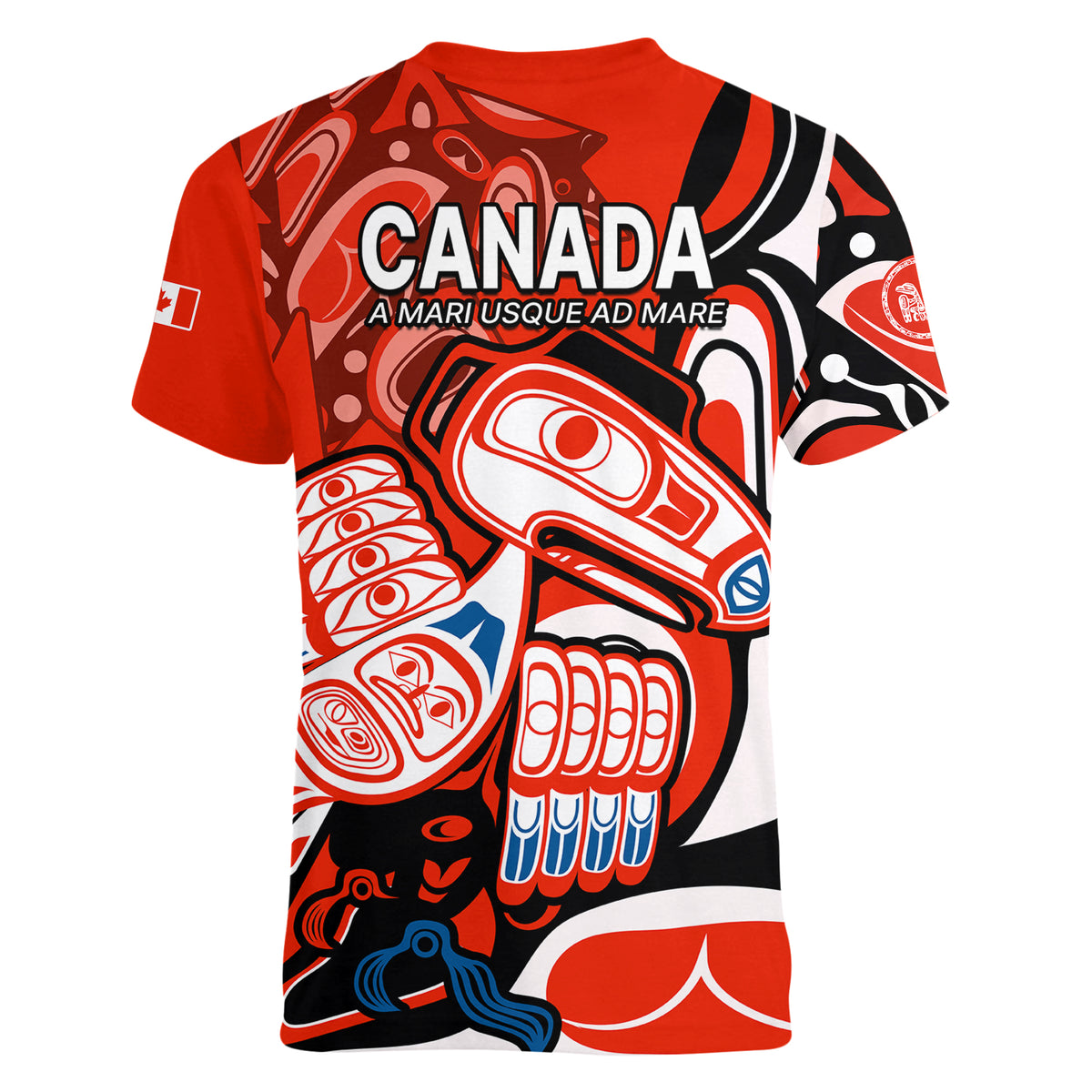 Canada Haida Women V Neck T Shirt Classic Haida Stylized Raven in red - Wonder Print Shop
