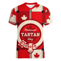 Canada Tartan Day Women V Neck T Shirt Canada Maple Leaf Journee du Tartan - Wonder Print Shop