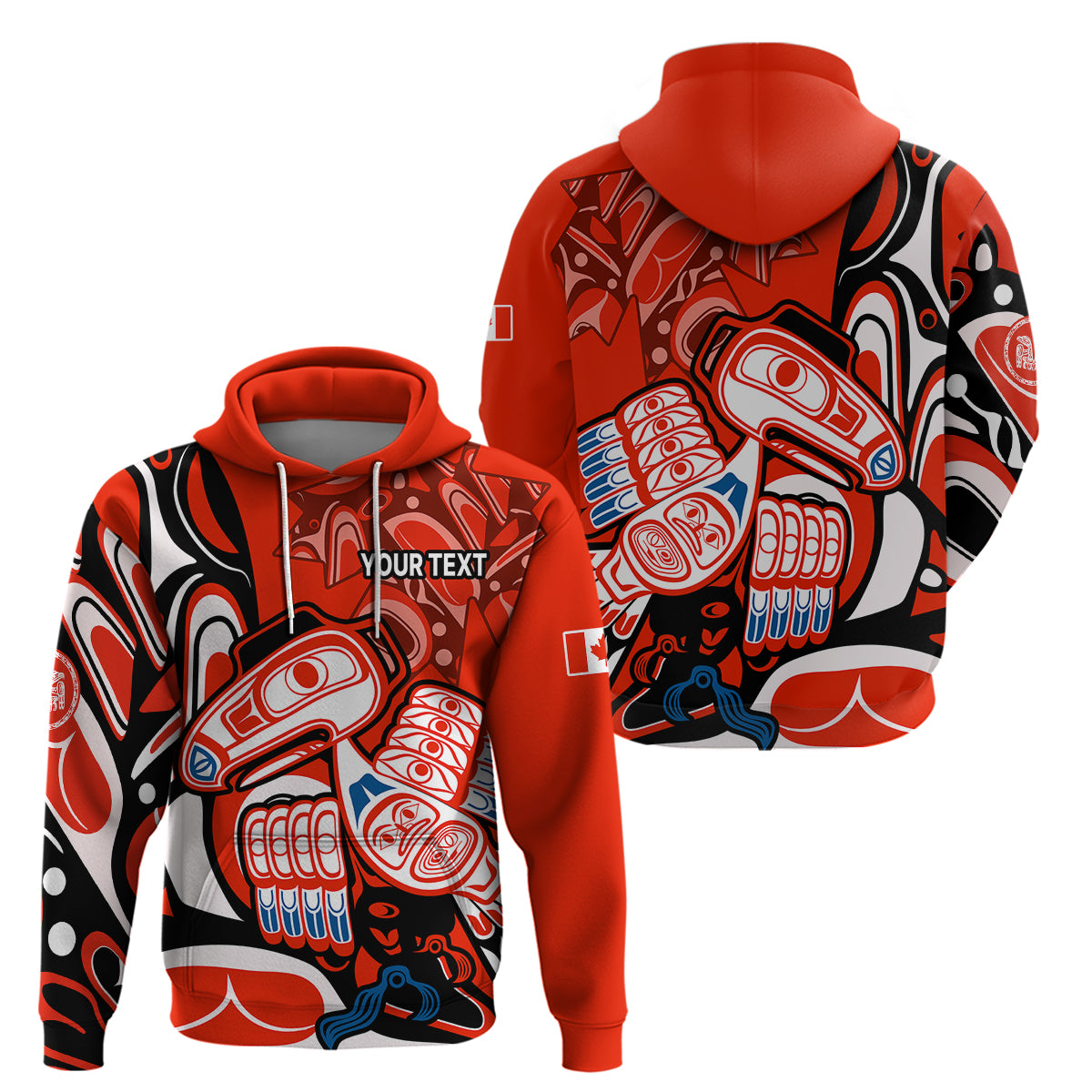Custom Canada Haida Hoodie Classic Haida Stylized Raven in Red - Wonder Print Shop