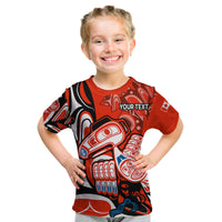 (Custom Personalised) Canada Haida Kid T Shirt Classic Haida Stylized Raven in red - Wonder Print Shop