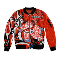 (Custom Personalised) Canada Haida Sleeve Zip Bomber Jacket Classic Haida Stylized Raven in red - Wonder Print Shop