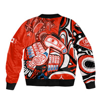(Custom Personalised) Canada Haida Sleeve Zip Bomber Jacket Classic Haida Stylized Raven in red - Wonder Print Shop