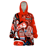 (Custom Personalised) Canada Haida Wearable Blanket Hoodie Classic Haida Stylized Raven in red - Wonder Print Shop